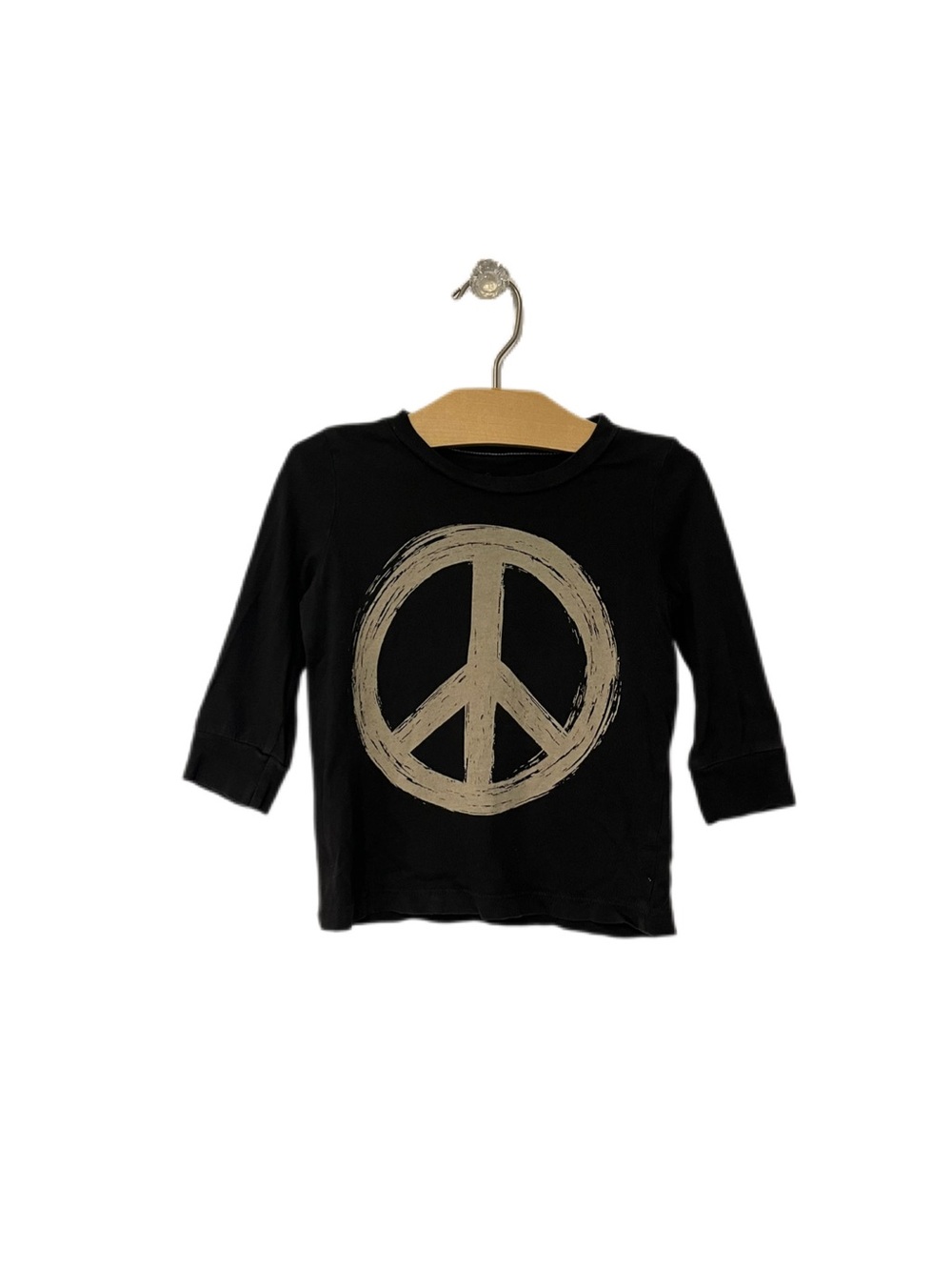 Peek 18-24m Black Oversized long-Sleeve Tee w Painted Stroke Peace Sign Graphic